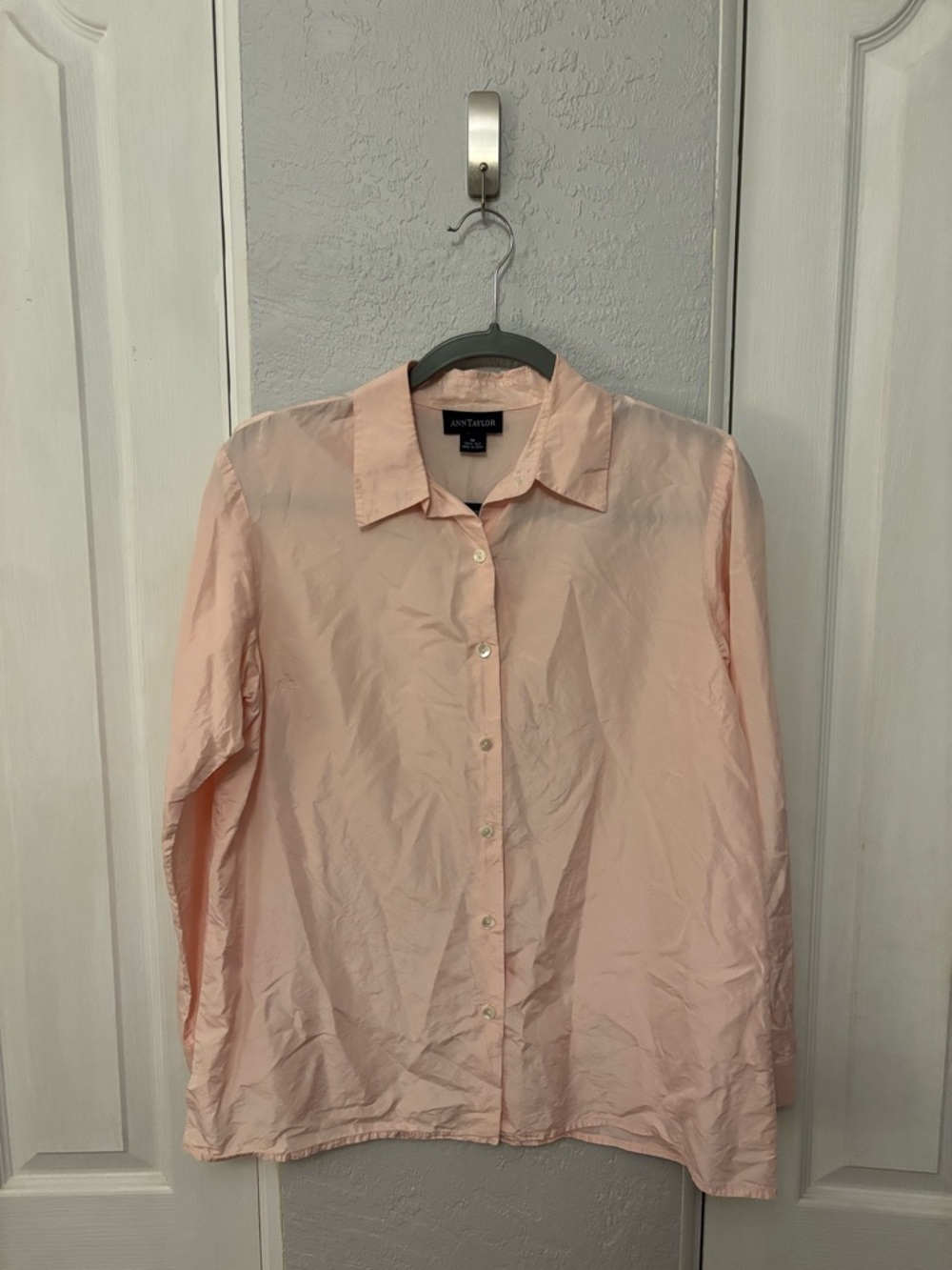 Vintage Ann Taylor Pale Pink 100% Silk Button down 90s Minimalist Size Medium